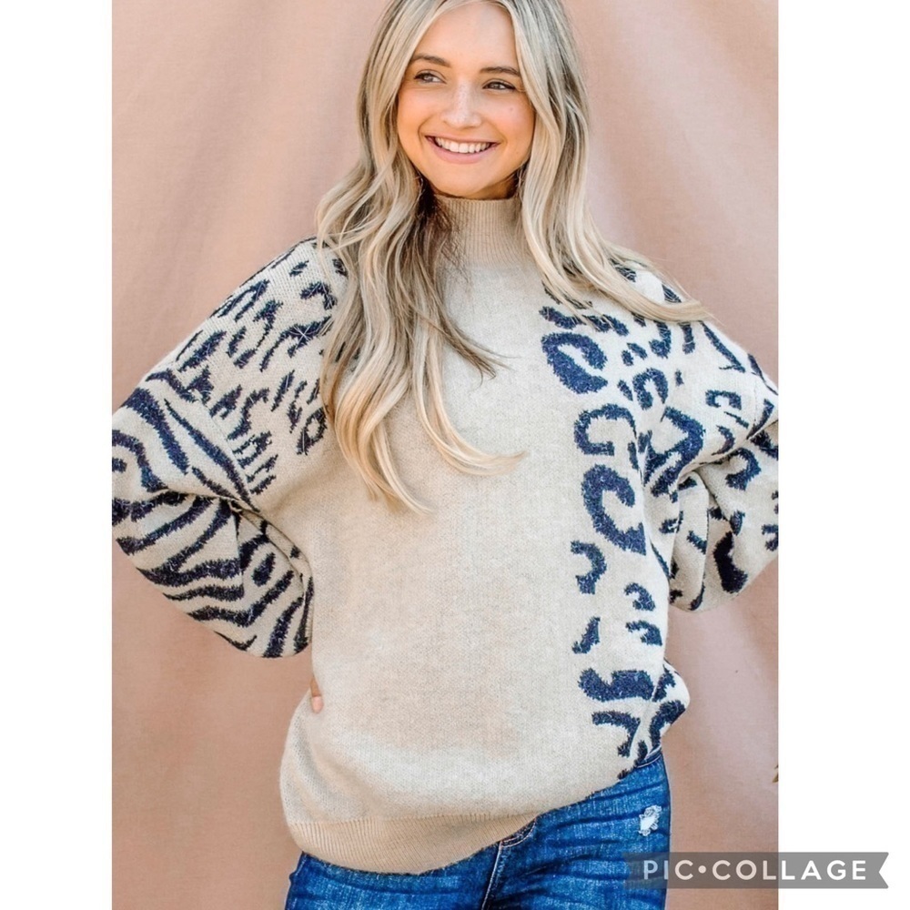 SALE!! Wild Thang! Cream Sweater w/Leopard & Zebra Print - Picture 6 of 6